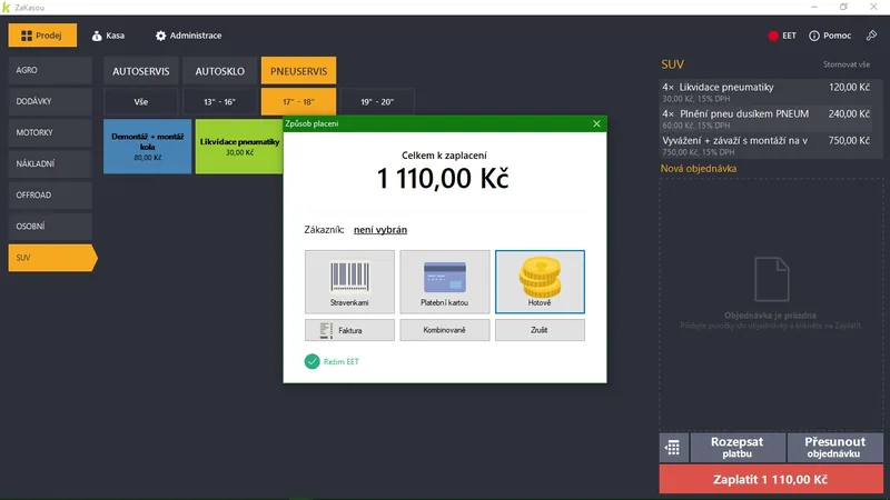 Účet pro každé auto zvlášť v pokladně ZaKasou