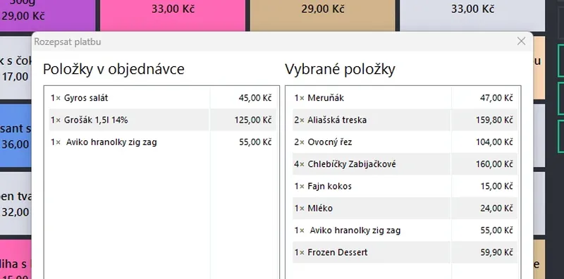 Rozdělení účtu v pokladně ZaKasou